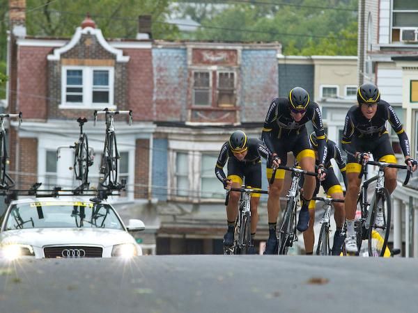 Team Trek/Livestrong crest the climb for the last time.