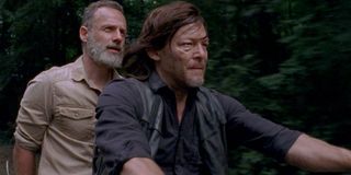 Rick and Daryl on his motorcycle in _The Walking Dead._