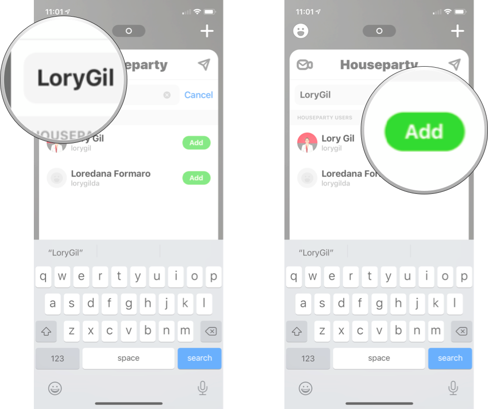 Enter the username of the person you want to add and then tap Add.