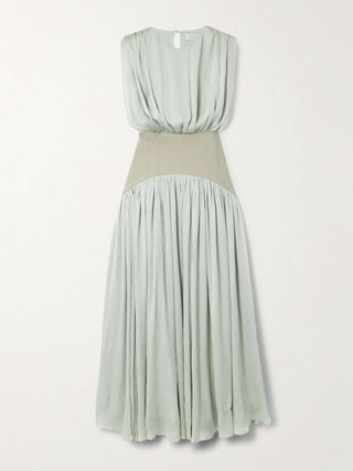 Suri Pleated Twill-Trimmed Crepon Gown