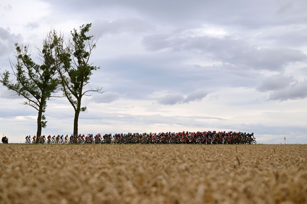 OPOLE POLAND AUGUST 01 A general view of the peloton competing during the 80th Tour de Pologne 2023 Stage 4 a 1991km stage from Strzelin to Opole UCIWT on August 01 2023 in Opole Poland Photo by Dario BelingheriGetty Images