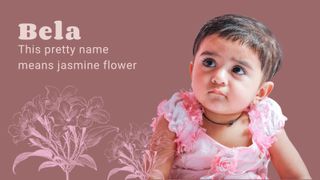 Pink infographic with baby on illustrating Indian baby names