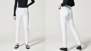 white straight cut ankle grazing jeans