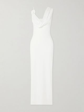 Xenia Draped Appliquéd Stretch-Jersey Maxi Dress