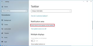 Select which icons appear on the taskbar option