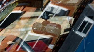 The Vantrue N2 Pro dash cam inside a car windshield