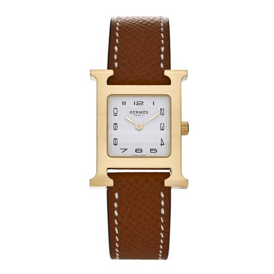 Hermes Stainless Steel Epsom 21mm Heure H Hour Quartz Watch Gold