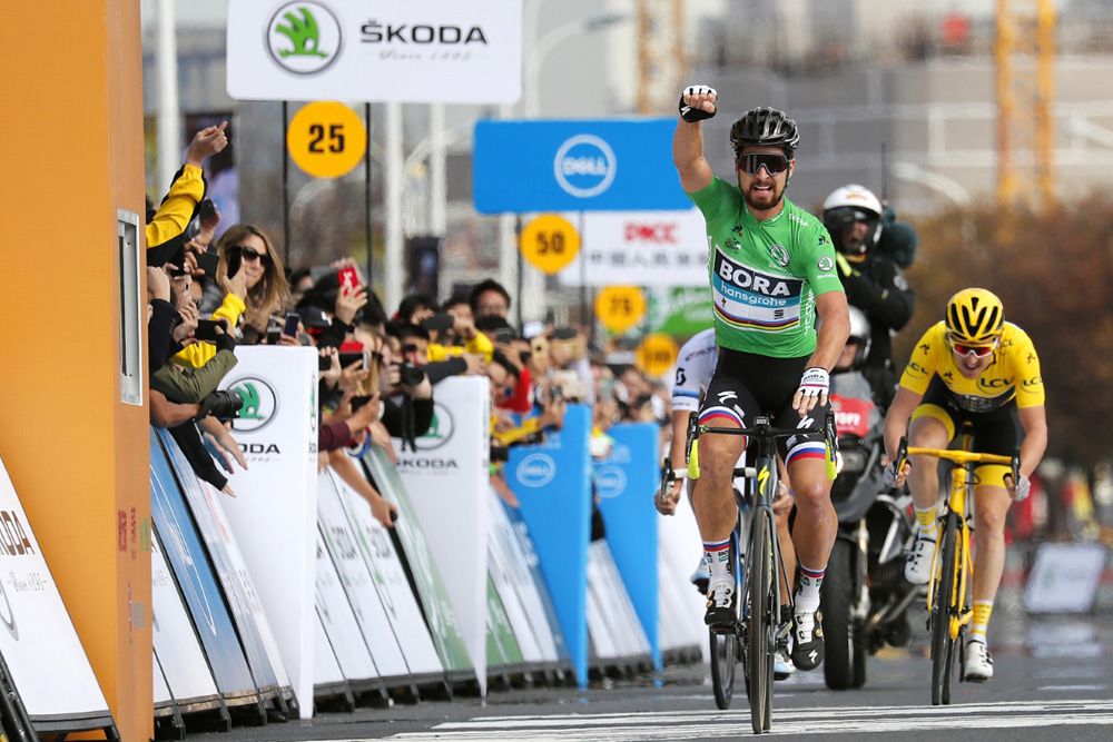 Peter Sagan (Bora-Hansgrohe) celebrates victory at the Shanghai Criterium