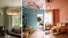 three images of living rooms with painted ceilings to show when shouldn't you paint your ceiling a colour