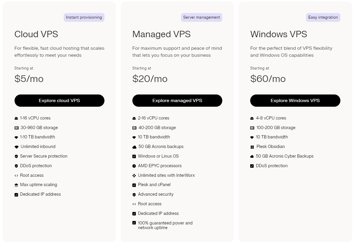 An image of Liquid Web's VPS plans