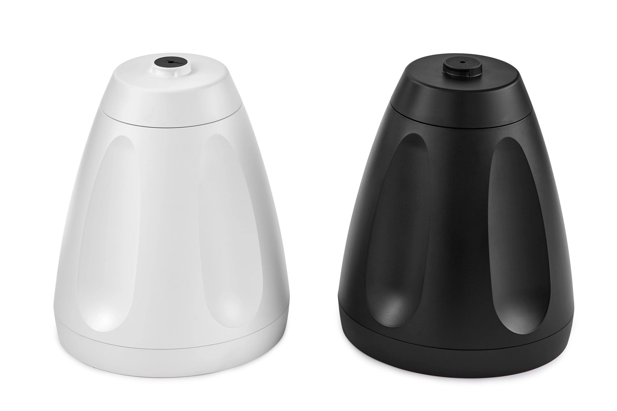 The new Shure MXN 6 pendant loudspeaker in white and black.