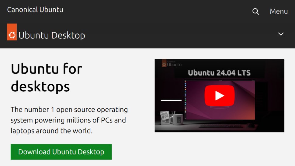 Website screenshot of Ubuntu (January, 2026)
