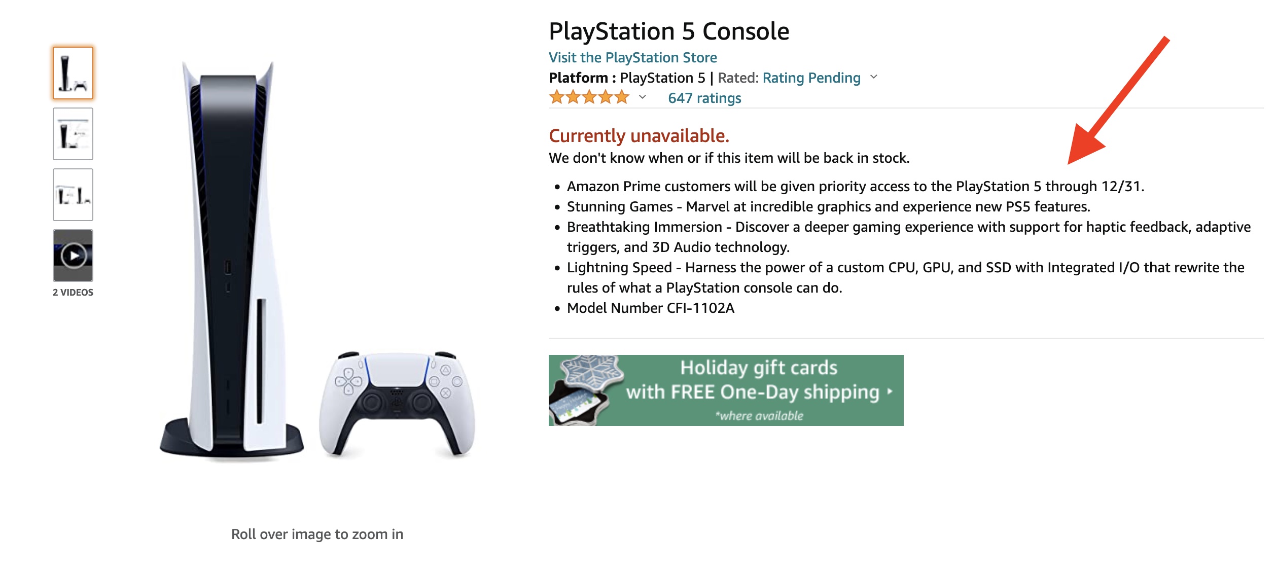 Amazon PS5 product page