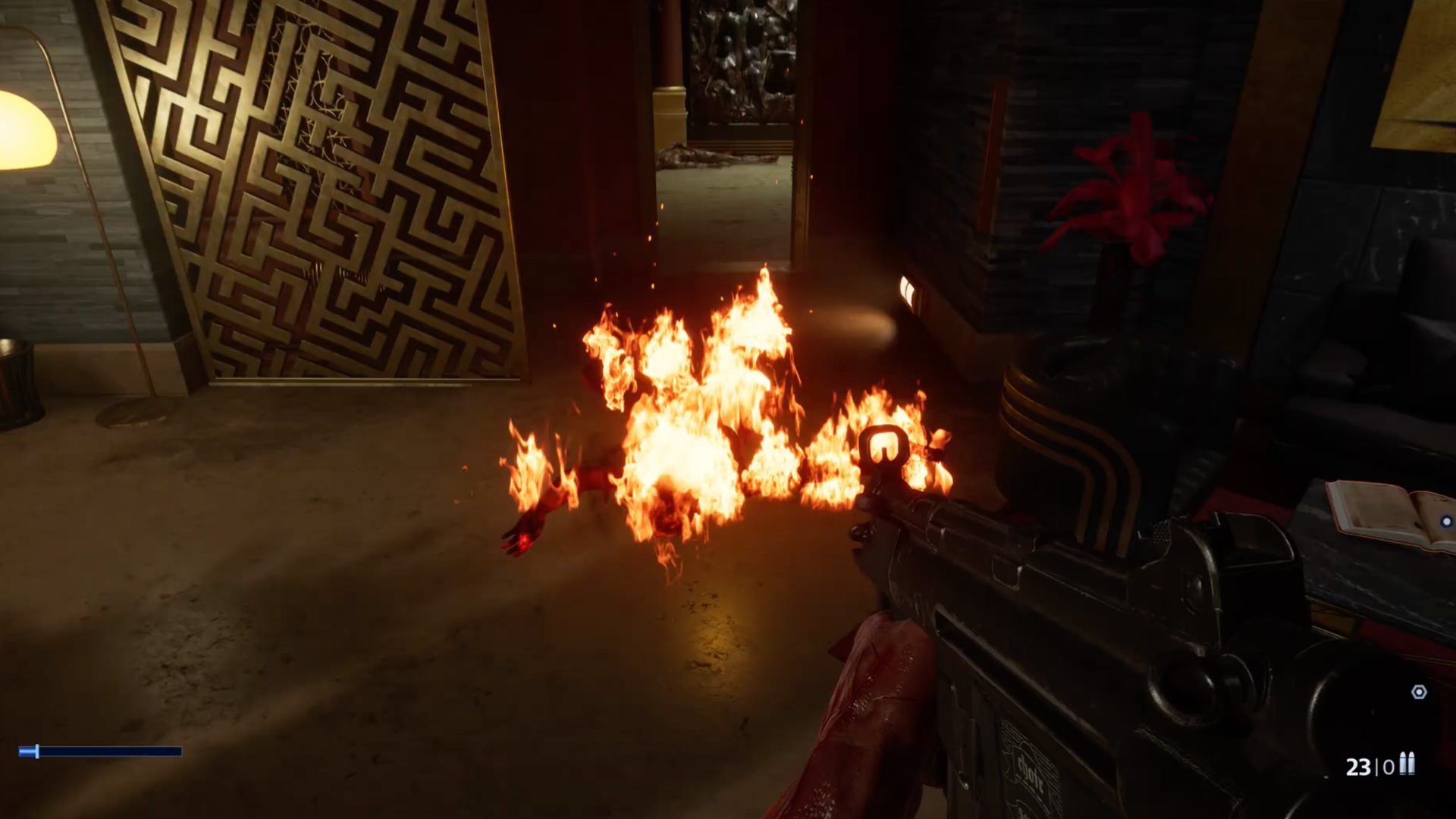 An enemy burns alive on the ground