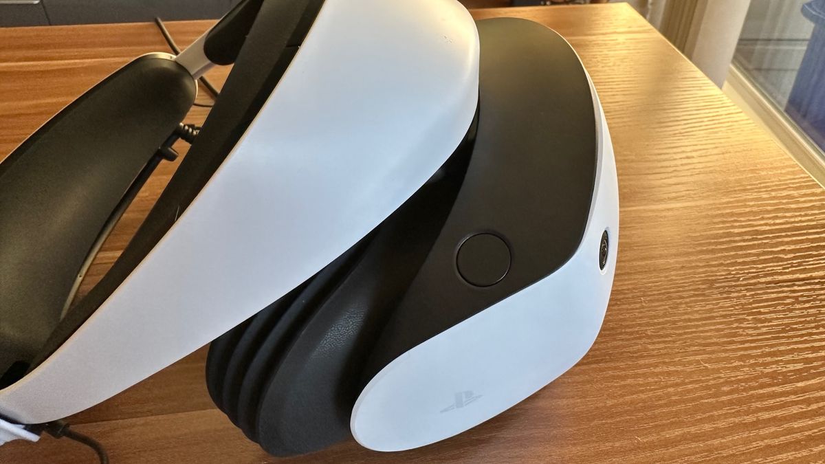 Close-up of Sony PS VR2 with headset adjusted closed.