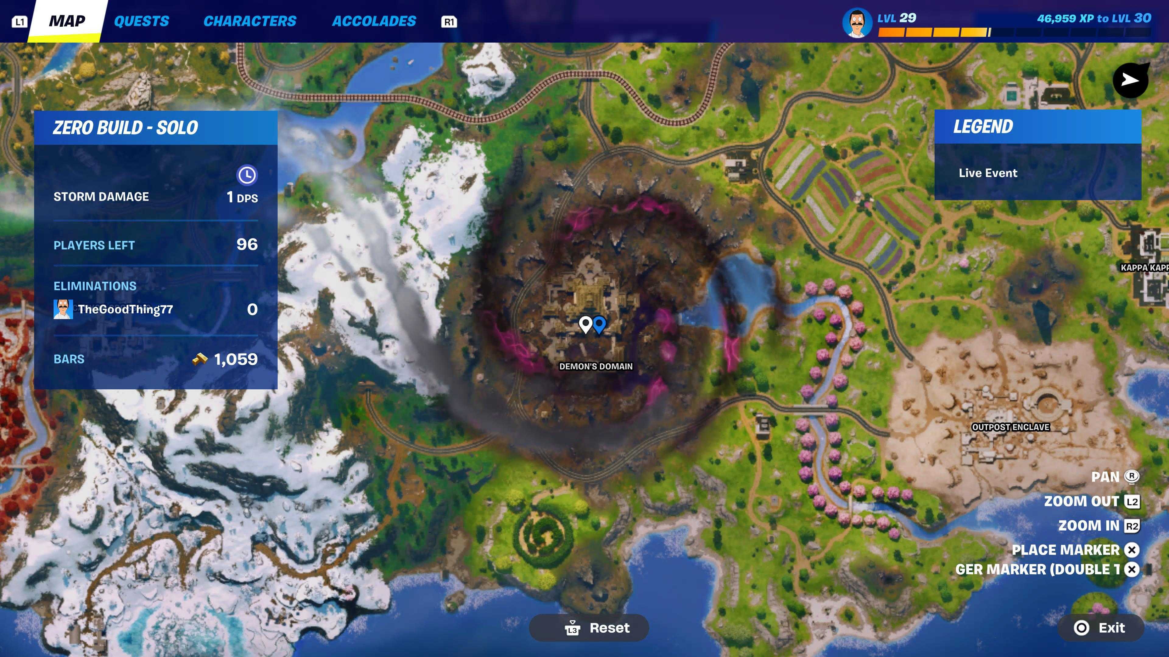 The Demon's Domain area highlighted on a map