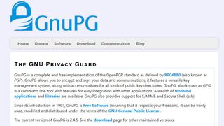 GnuPG website screenshot.