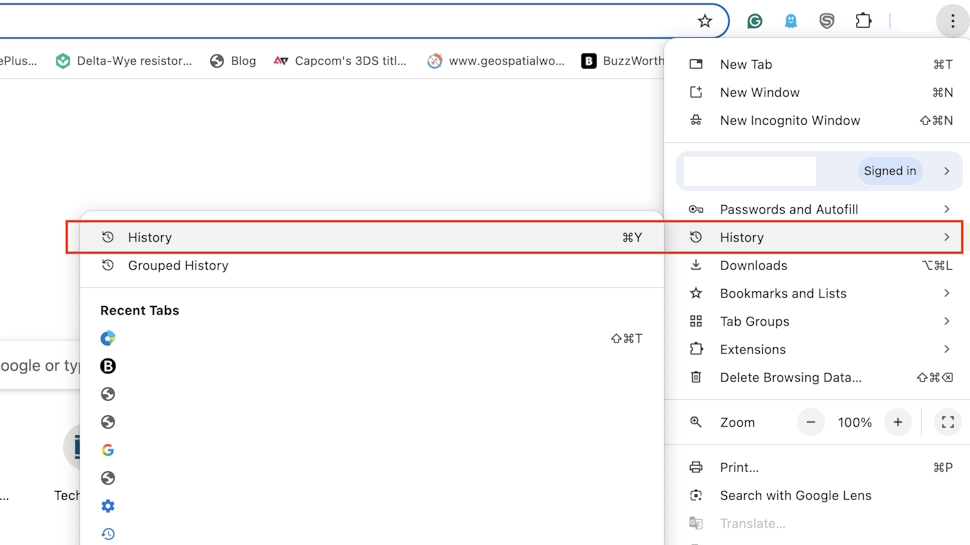 How to access the History page on Google Chrome