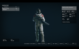 The inventory menu where you can set your spacesuit to be hidden in settlements in Starfield.
