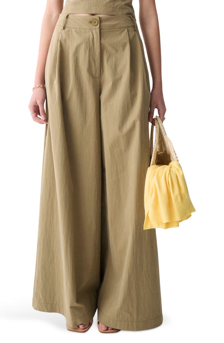 Louna Pleated Cotton Blend Wide Leg Pants