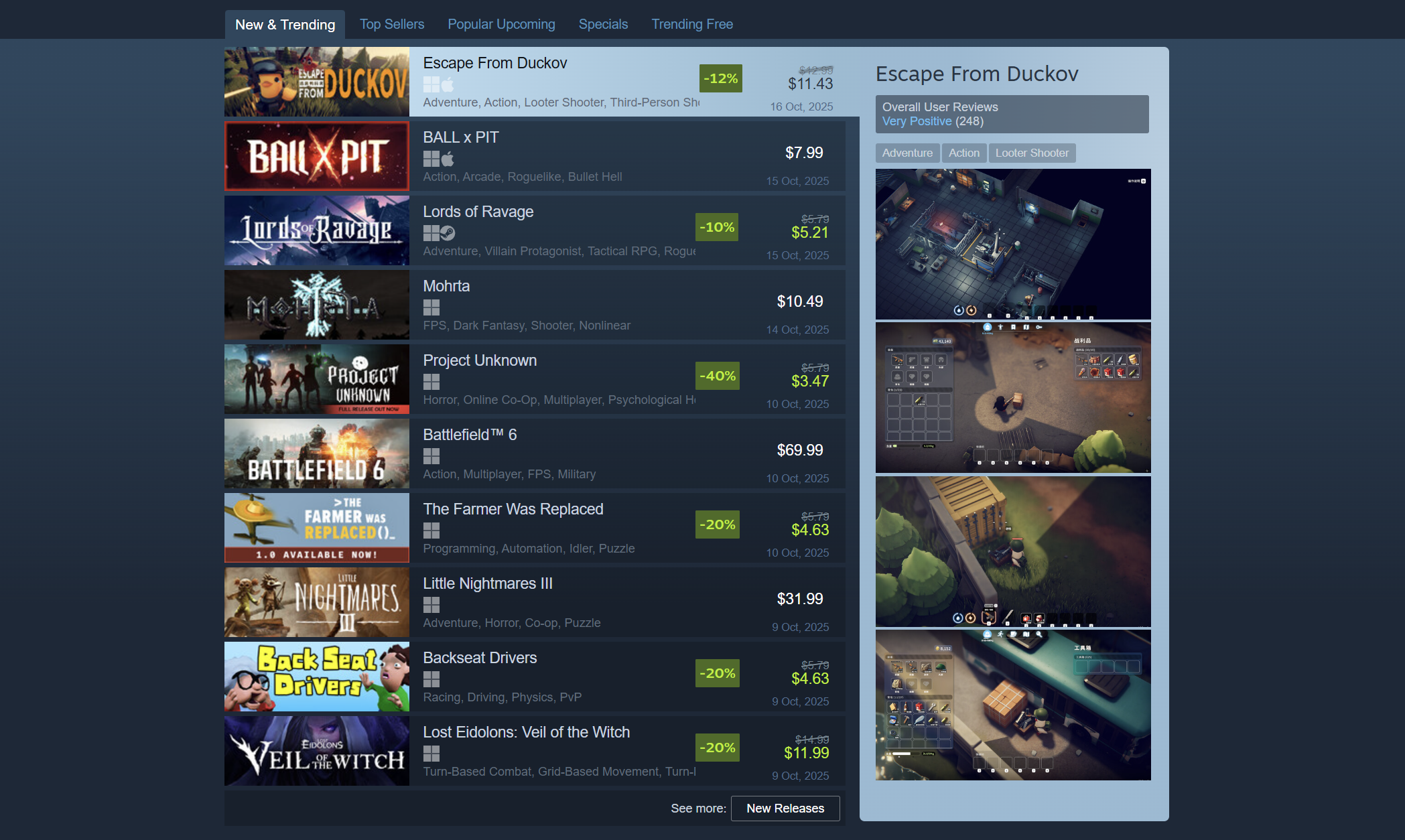 Steam trending lists