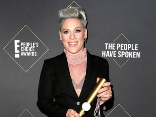 American singer Pink poses on the red carpet