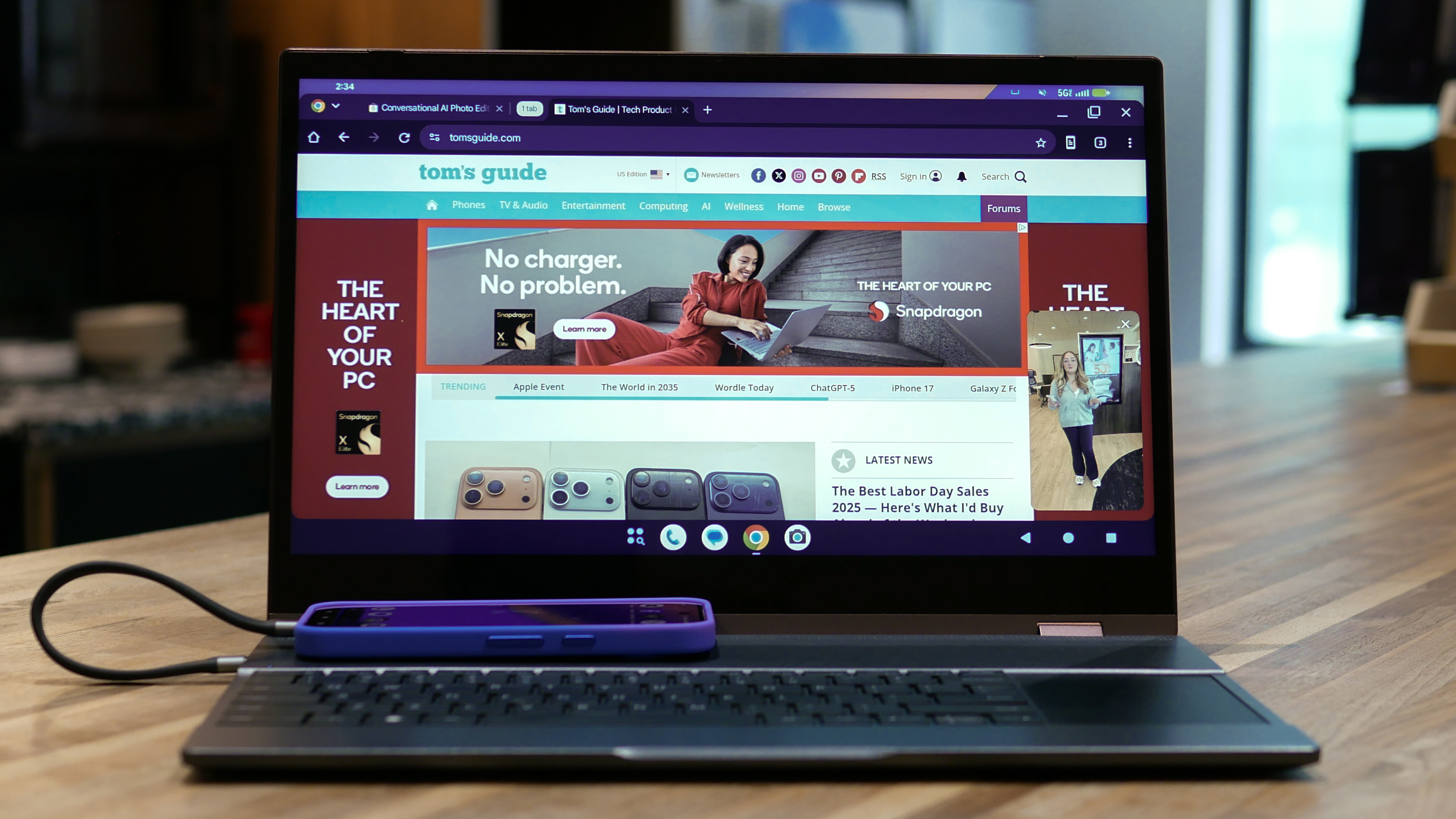 Pixel 10 running Android 16 desktop mode with the the NextDock XL
