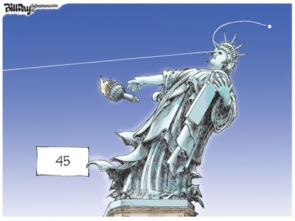Political Cartoon U.S. Trump Liberty America Golf President
