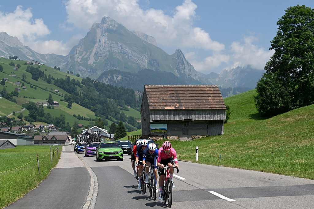 NEUHAUSEN AM RHEINFALL, SWITZERLAND - JUNE 20: Harry Sweeny of Australia and Team EF Education - EasyPost during the 88th Tour de Suisse 2025, Stage 6 a 186.7km stage from Chur to Neuhausen am Rheinfall / #UCIWT / on June 20, 2025 in Neuhausen am Rheinfall, Switzerland. (Photo by Tim de Waele/Getty Images)