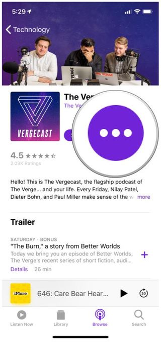 Apple Podcasts browse show detail 3 dot button