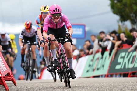 SALVATERRA DE MINO, SPAIN - MAY 03: Noemi Ruegg of Switzerland and Team EF Education-Oatly celebrates at finish line as stage winner during the 12th La Vuelta Femenina 2026, Stage 1 a 113.9km stage from Marin to Salvaterra de Mino / #UCIWWT / on May 03, 2026 in Salvaterra de Mino, Spain. (Photo by Szymon Gruchalski/Getty Images)