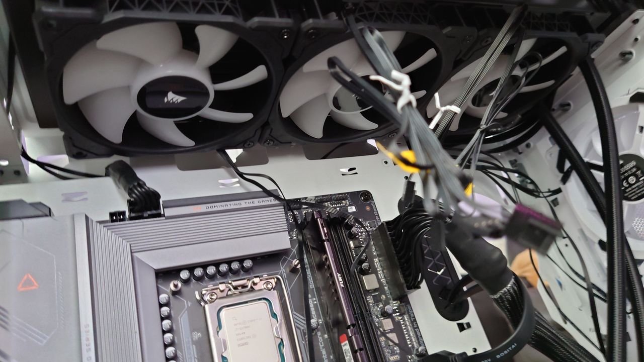 The AIO water cooler installed at the top of the case