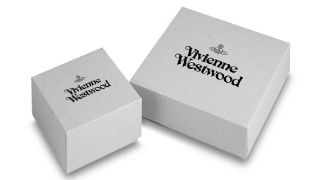 Two white Vivienne Westwood jewellery boxes on a white background.