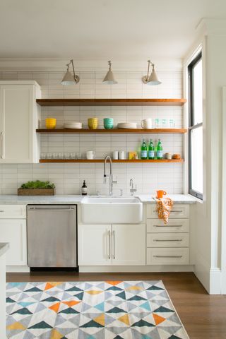 white kitchen with open shelving by Studio Munroe