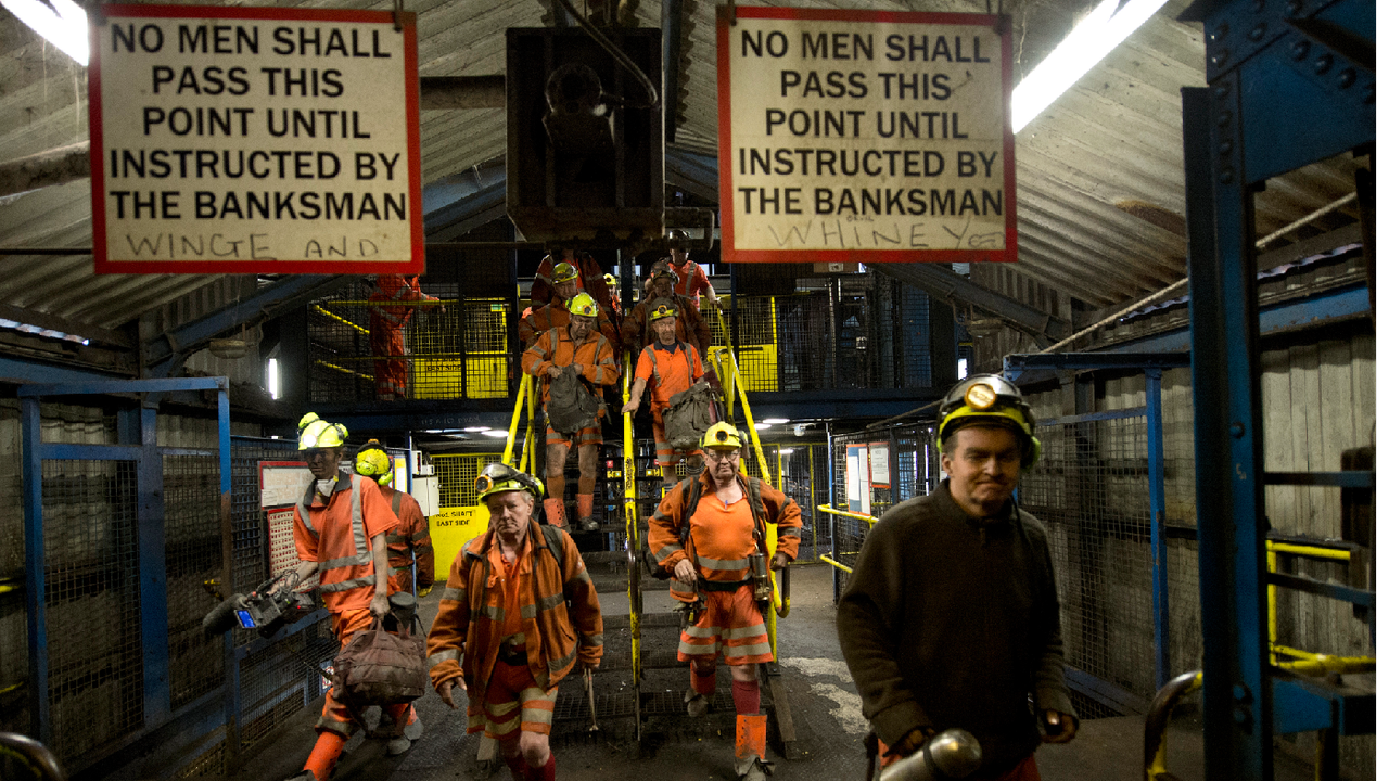 Miners pictured after their last shift at Kellingley Colliery, the UK&amp;#039;s last deep coal mine, on 18 December 2015 in Knottingley, England