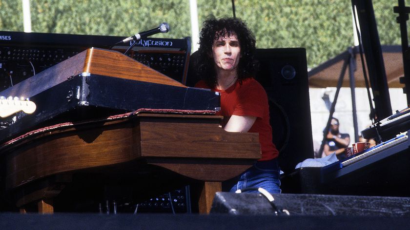 LOS ANGELES, CA - APRIL 9: Steve Porcaro performing with &#039;Toto&#039; at the Los Angeles Coliseum in Los Angeles, California on April 9, 1979. (Photo by Larry Hulst/Michael Ochs Archives/Getty Images)