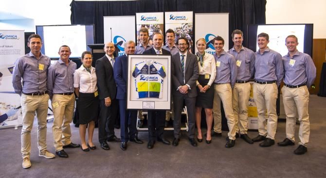 The GreenEdge team with Gerry Ryan and Orica's Gavin Jackman