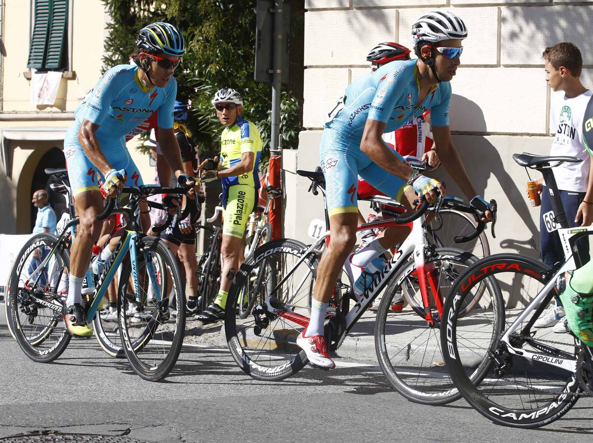 Diego Rosa trails Astana teammate Fabio Aru at the Coppa Sabatini.