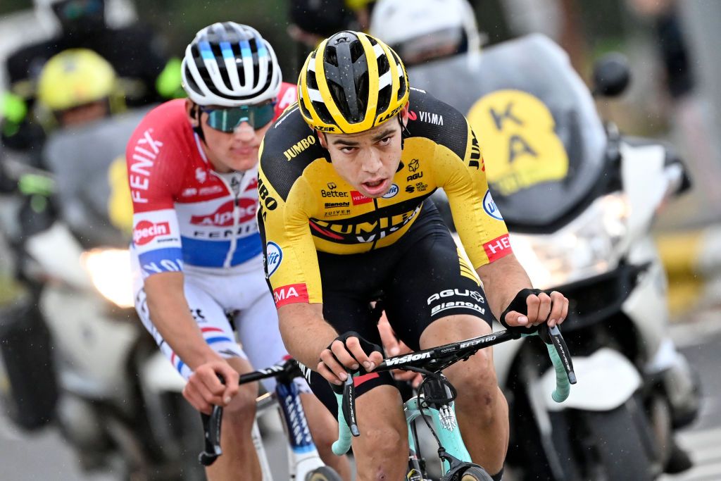 Dutch Mathieu van der Poel of AlpecinFenix and Belgian Wout Van Aert of Team JumboVisma pictured in action during the Ronde van Vlaanderen Tour des Flandres Tour of Flanders one day cycling race 241 km from Antwerp to Oudenaarde Sunday 18 October 2020 BELGA PHOTO DIRK WAEM Photo by DIRK WAEMBELGA MAGAFP via Getty Images