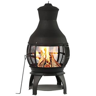 Bali Outdoors Wood Burning Fire Pits Chimenea Outdoor Fireplace Wooden Firepit, Brown-Black