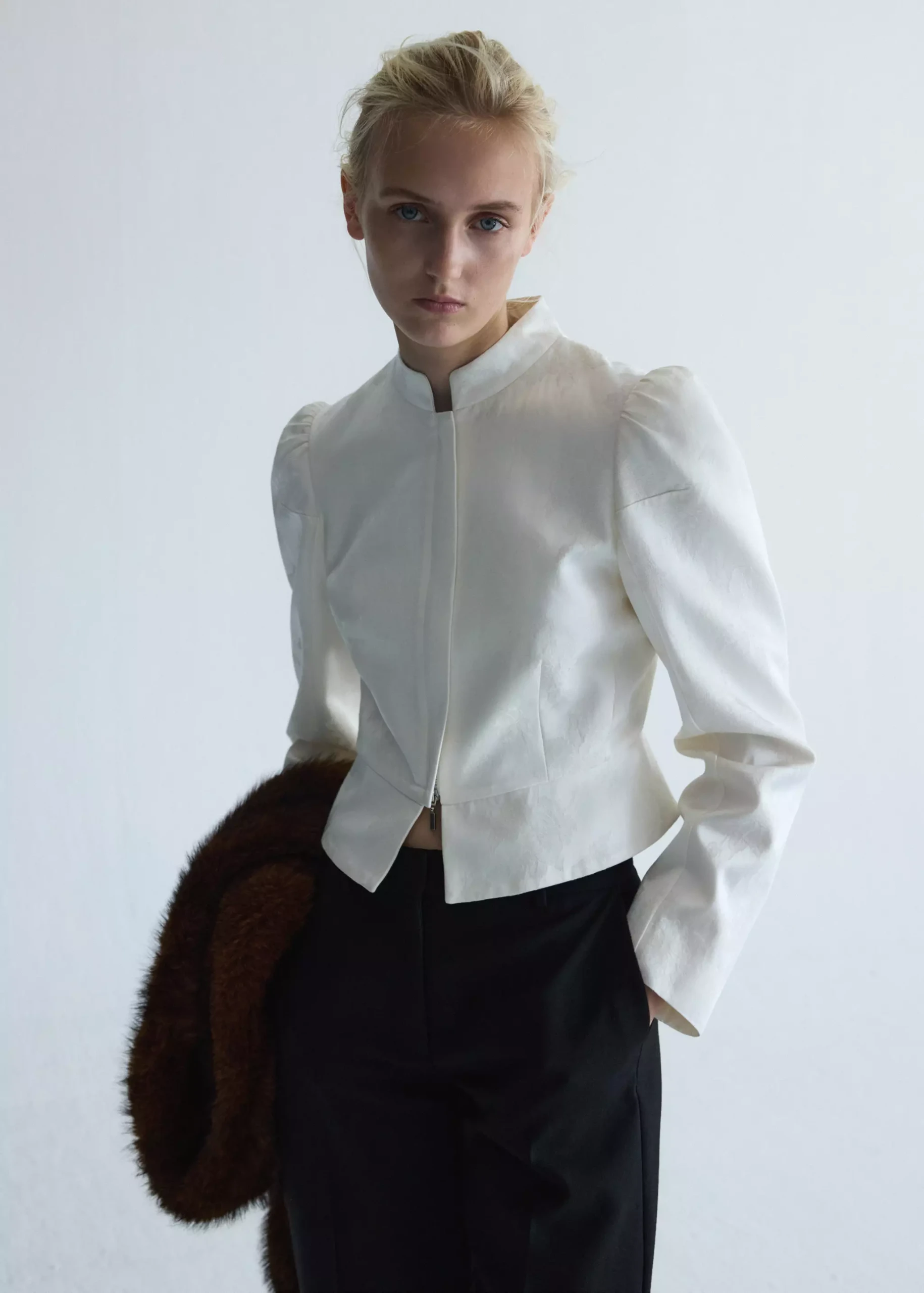 Jacquard Jacket With Stand Collar - Women | Mango Usa