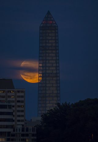 Supermoon Rises Behind Washington Monument