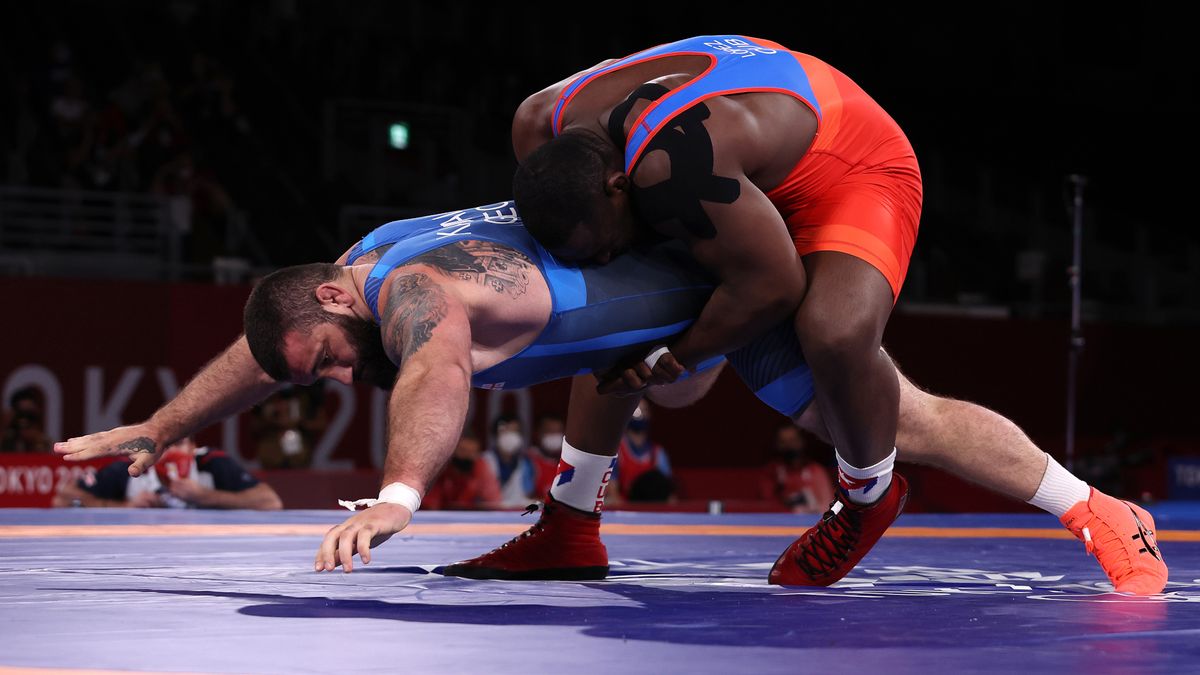 Mijain Lopez Nunez of Team Cuba competes in the Greco-Roman wrestling at the Olympic Games.