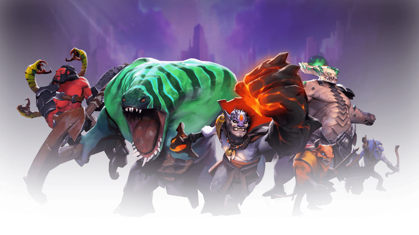 Foour characters fromo Dota 2. Axe, Tidehunter, Lion, and Underlord.