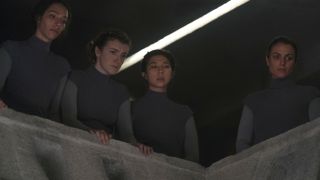 A group of Sisters looking down on the Spice Agony in progress in Dune: Prophecy - S1 E2 "Two Wolves."