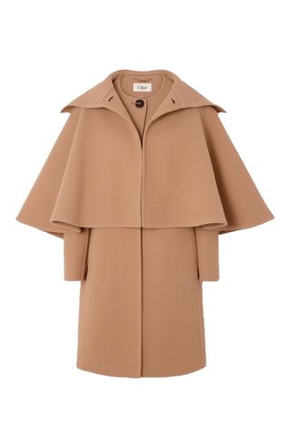 Cape-effect layered wool and cashmere-blend coat