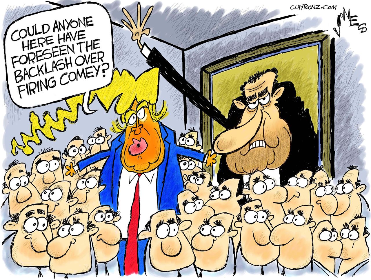 Political Cartoon U.S. President Trump FBI Comey firing Nixon