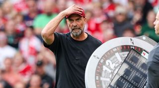 Liverpool manager Jurgen Klopp reacts during his side's Premier League game against Bournemouth at Anfield in August 2023.