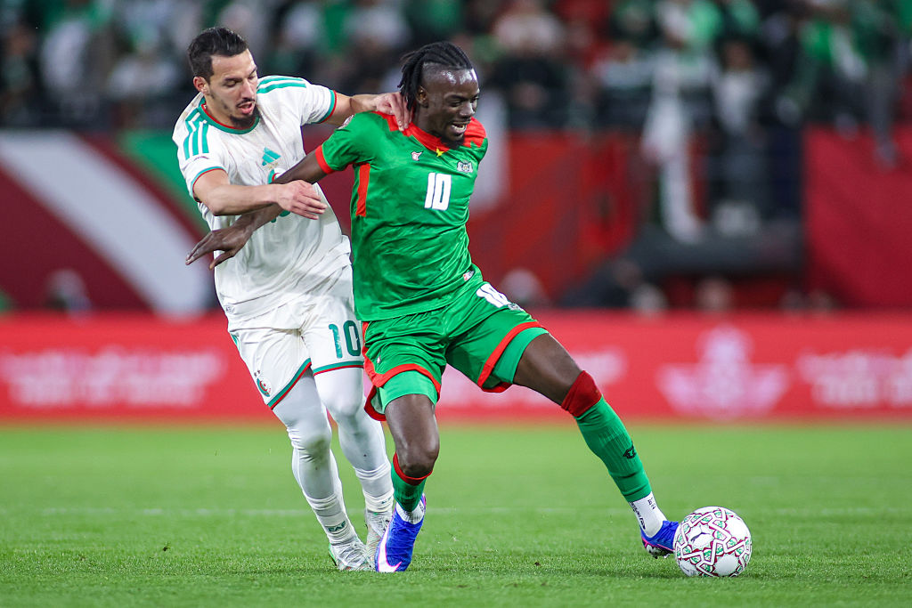 Rabat, Morocco - December 28: Algeria&amp;apos;s Ismael Bennacer and Burkina Faso&amp;apos;s Bertrand Traor&eacute; battling for the ball during the Africa Cup Of Nations Group E match between Algeria and Burkina Faso at Moulay Hassan Stadium on December 28, 2025 in Rabat, Morocco. (Photo by Torbjorn Tande/DeFodi Images/DeFodi via Getty Images)