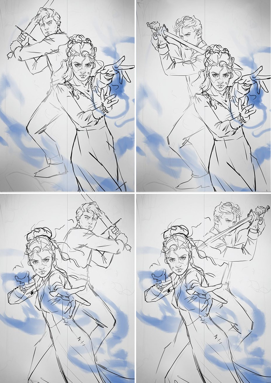 Sketches for a book cover illustration
